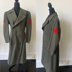 Vintage Military Wool Coat Vintage Olive Green Wool Patched Military Overcoat